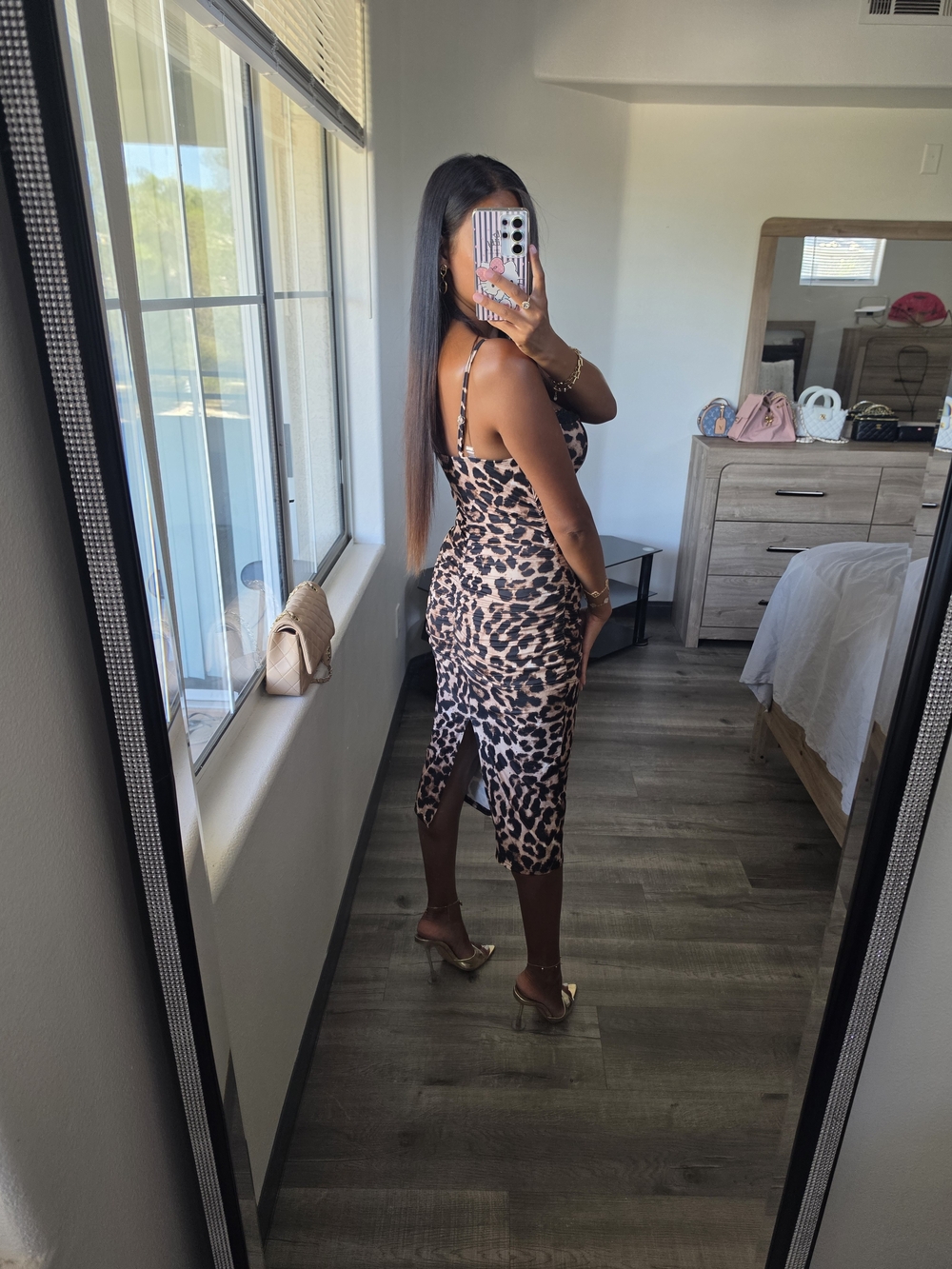 Leopard Print Slip Midi Dress - Nude/Black Very Stretchy - Picture 17 of 17